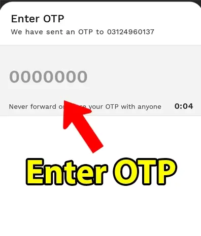 Enter Mobile OTP To Create Jazz Cash account